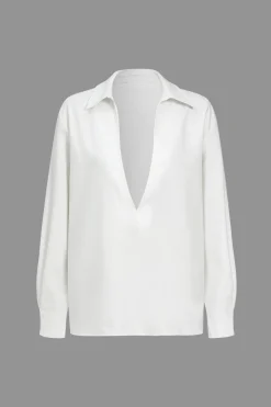 Basic Solid Design V-Neck Long-Sleeve Shirt