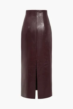 Basic Solid Faux Leather Midi Skirt