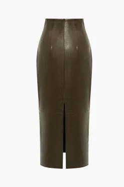 Basic Solid Faux Leather Midi Skirt