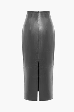 Basic Solid Faux Leather Midi Skirt