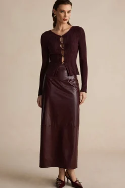 Basic Solid Faux Leather Midi Skirt