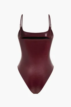 Basic Solid Faux Leather Bodysuit
