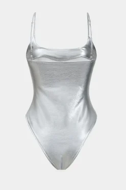 Basic Solid Faux Leather Bodysuit