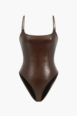 Basic Solid Faux Leather Bodysuit