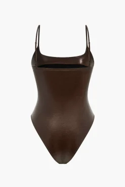 Basic Solid Faux Leather Bodysuit