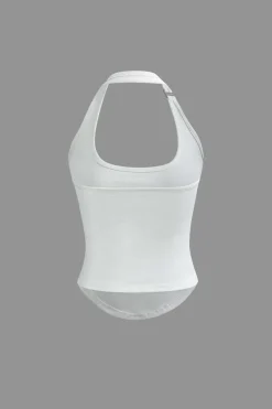 Basic Solid Halter Curved Hem Tank Top