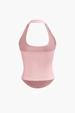 Basic Solid Halter Curved Hem Tank Top