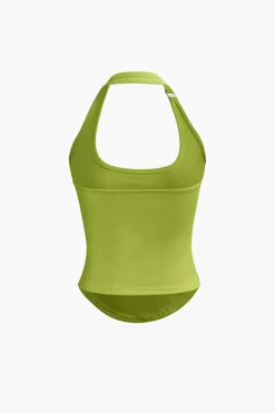 Basic Solid Halter Curved Hem Tank Top