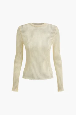 Basic Solid Knit Long-Sleeve Top