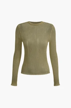 Basic Solid Knit Long-Sleeve Top