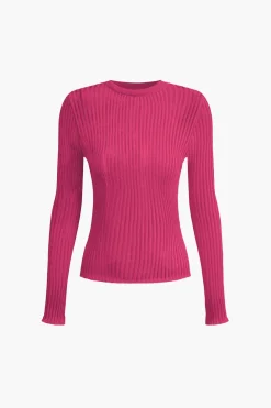 Basic Solid Knit Long-Sleeve Top