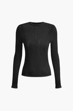 Basic Solid Knit Long-Sleeve Top