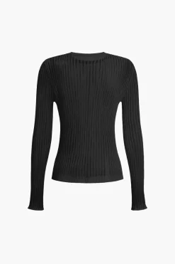 Basic Solid Knit Long-Sleeve Top