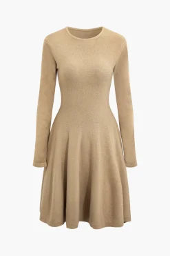 Basic Solid Knit Long-Sleeve Dress
