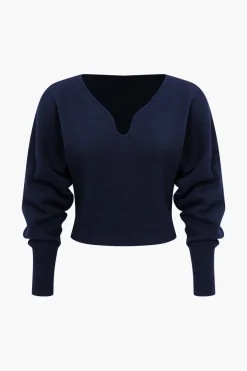 Basic Solid Knit Long-Sleeve Top