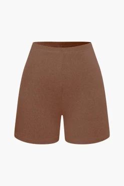 Basic Solid Knit Split Strapless Top And Shorts Set