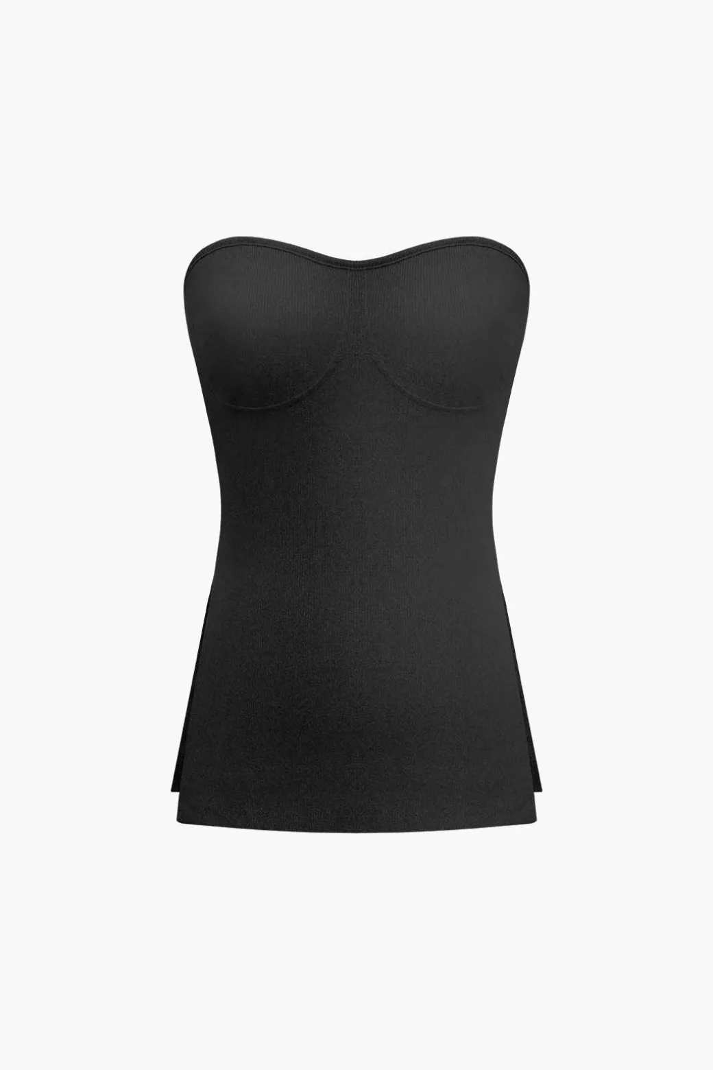 Basic Solid Knit Split Strapless Top And Shorts Set