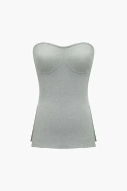 Basic Solid Knit Split Strapless Top And Shorts Set