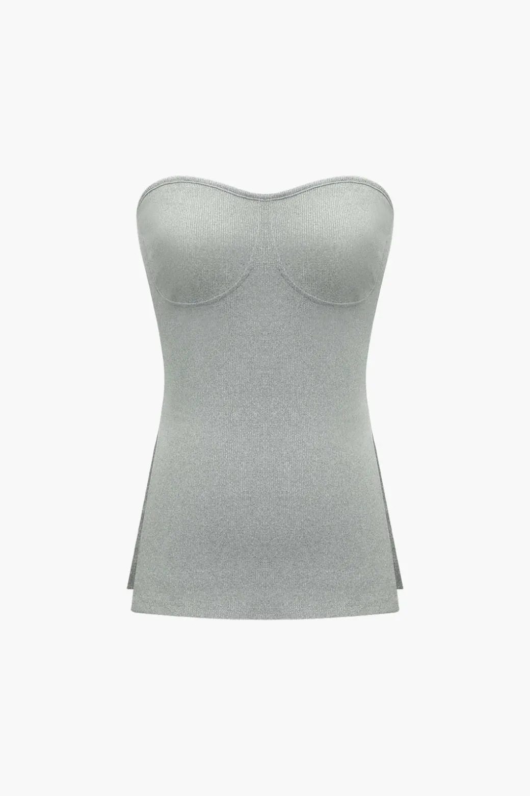Basic Solid Knit Split Strapless Top And Shorts Set