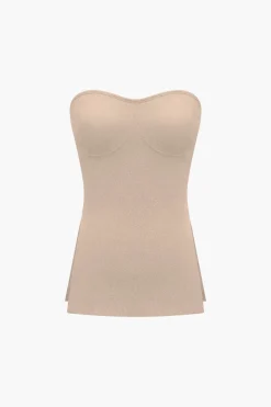 Basic Solid Knit Split Strapless Top And Shorts Set