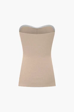 Basic Solid Knit Split Strapless Top And Shorts Set