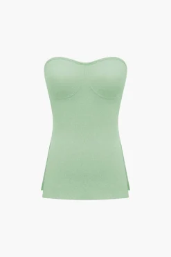 Basic Solid Knit Split Strapless Top And Shorts Set