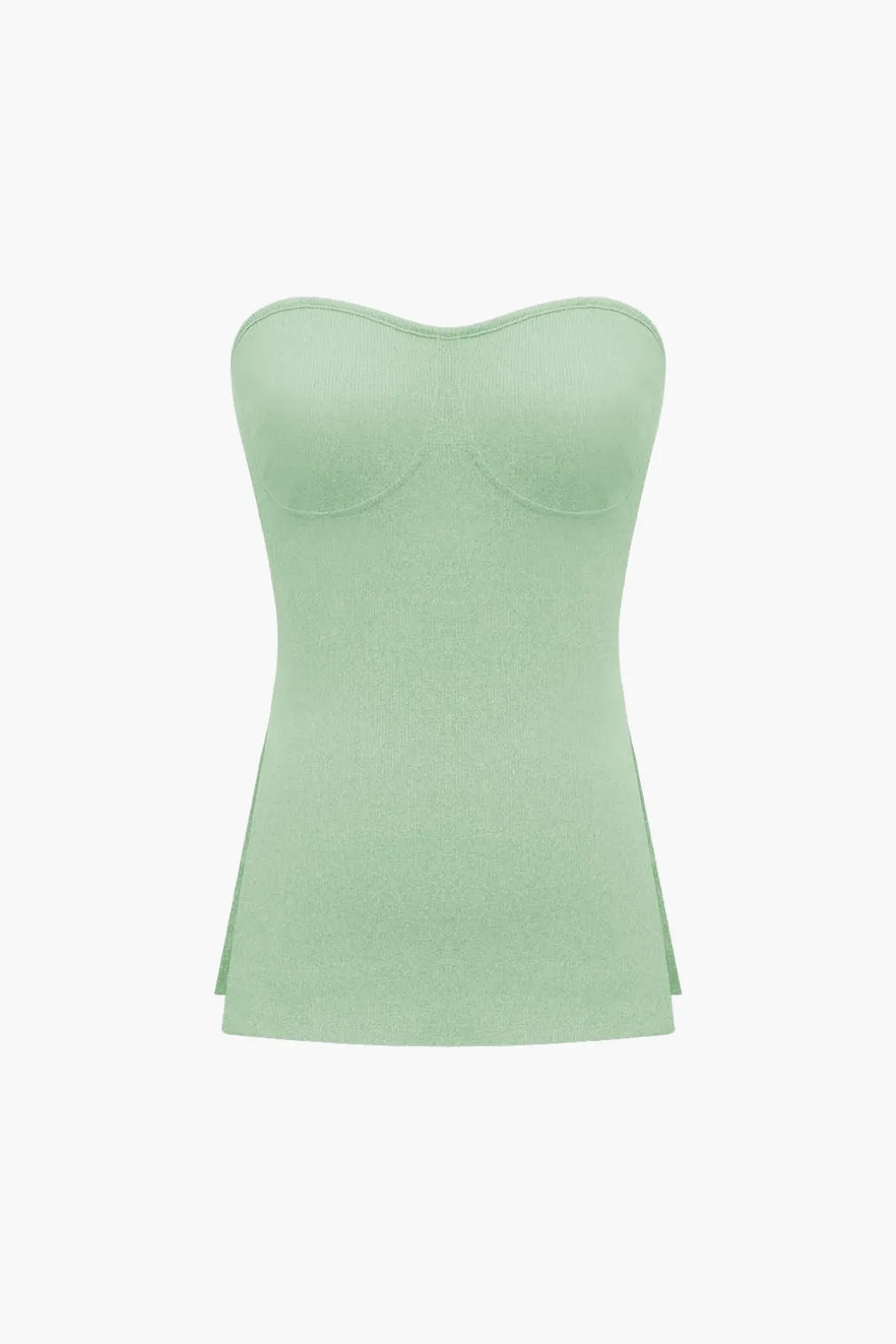 Basic Solid Knit Split Strapless Top And Shorts Set