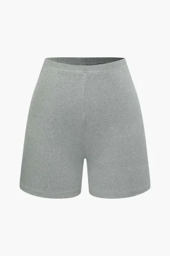 Basic Solid Knit Split Strapless Top And Shorts Set