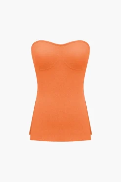 Basic Solid Knit Split Strapless Top And Shorts Set
