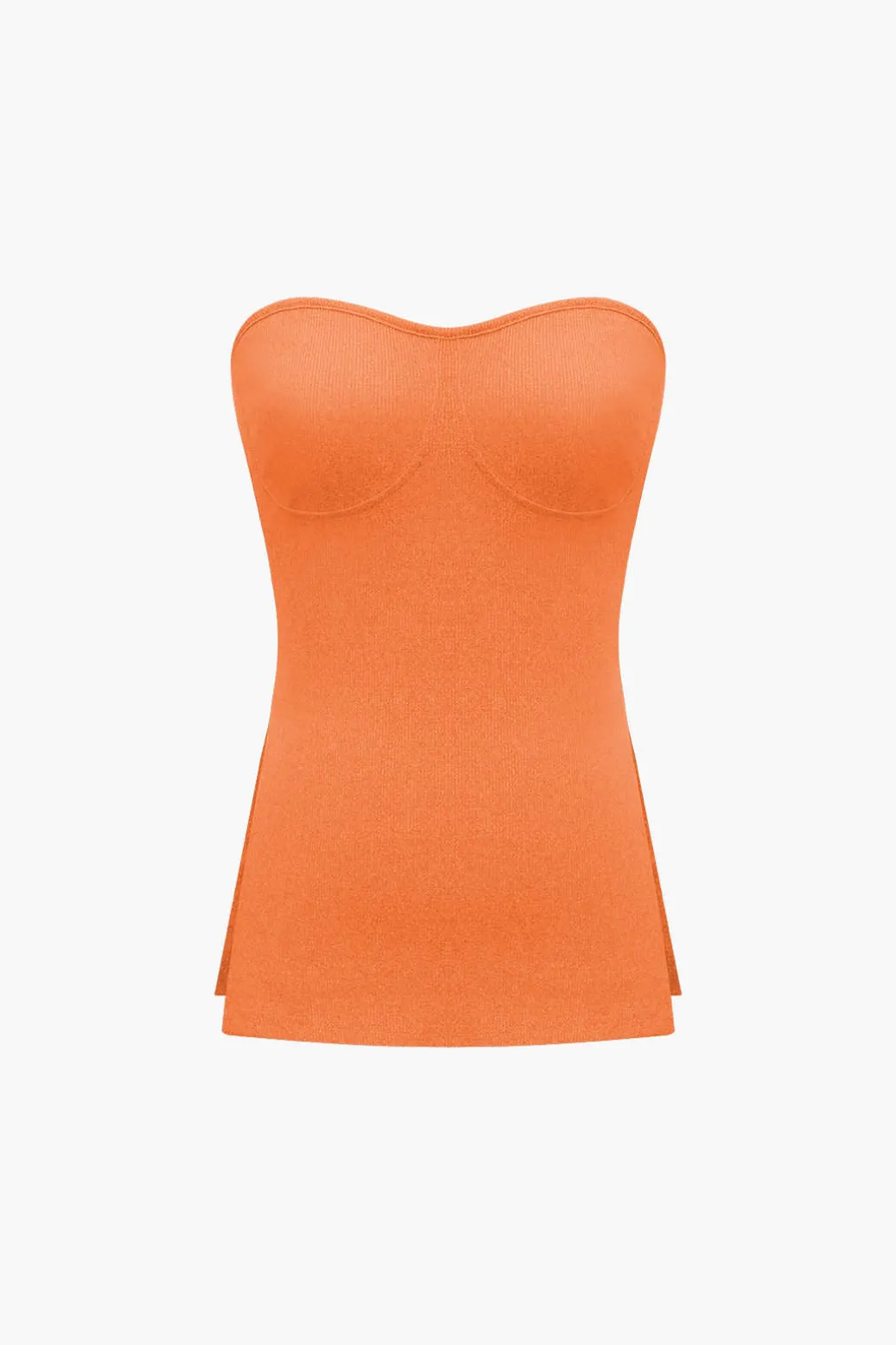 Basic Solid Knit Split Strapless Top And Shorts Set