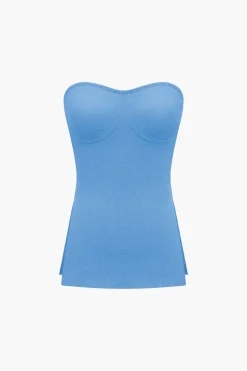 Basic Solid Knit Split Strapless Top And Shorts Set