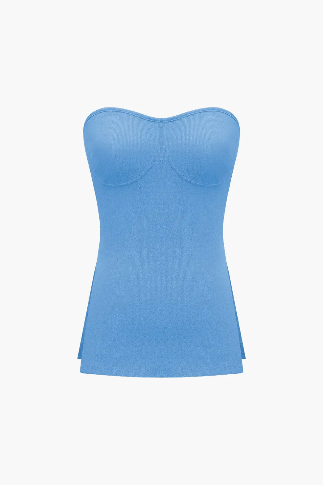 Basic Solid Knit Split Strapless Top And Shorts Set