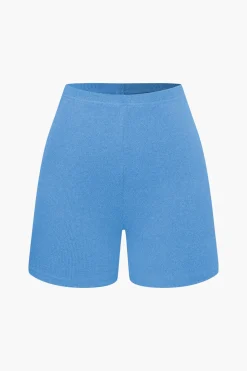 Basic Solid Knit Split Strapless Top And Shorts Set