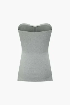 Basic Solid Knit Split Strapless Top And Shorts Set