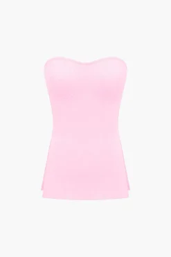 Basic Solid Knit Split Strapless Top And Shorts Set