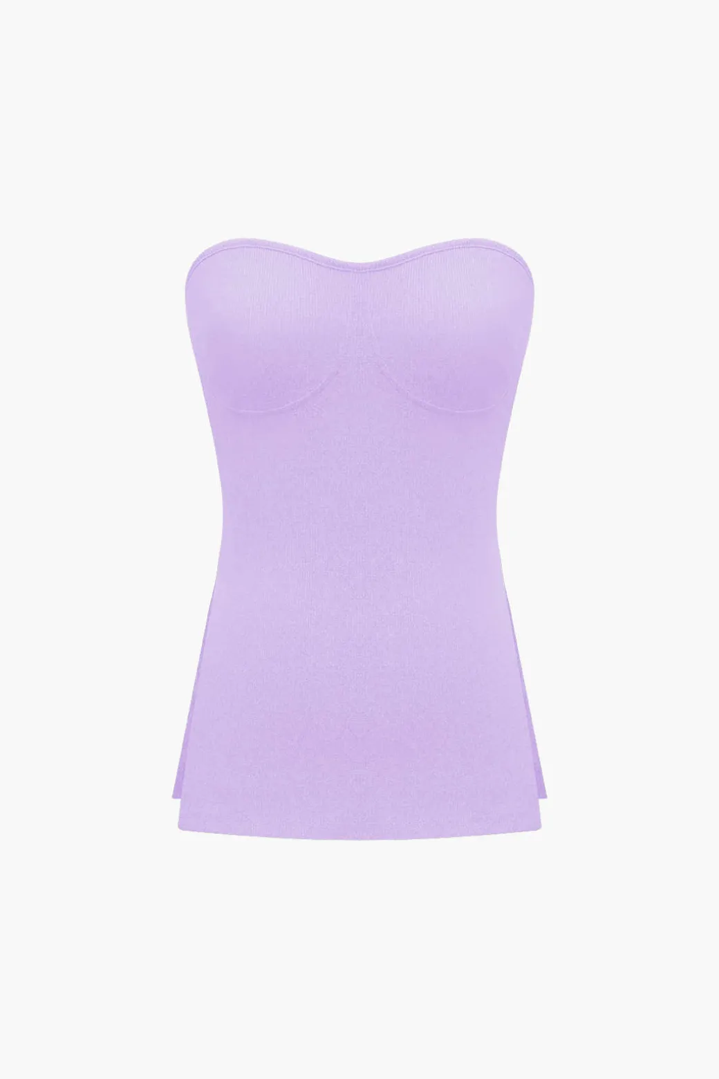 Basic Solid Knit Split Strapless Top And Shorts Set
