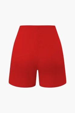 Basic Solid Knit Split Strapless Top And Shorts Set