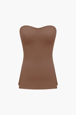 Basic Solid Knit Split Strapless Top And Shorts Set
