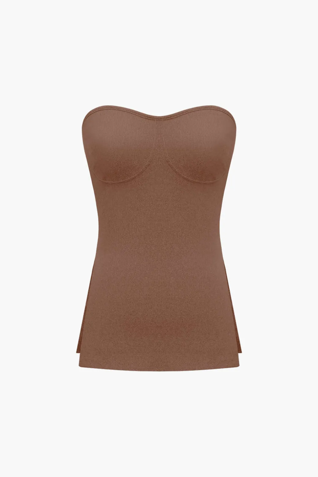 Basic Solid Knit Split Strapless Top And Shorts Set