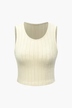 Basic Solid Knit Tank Top And High Waist Pants Set