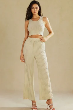 Basic Solid Knit Tank Top And High Waist Pants Set