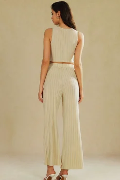 Basic Solid Knit Tank Top And High Waist Pants Set