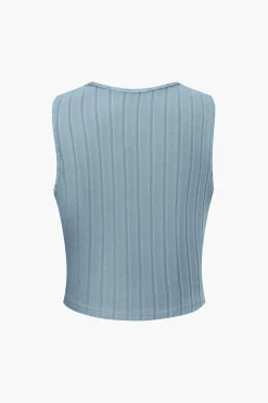 Basic Solid Knit Tank Top And High Waist Pants Set