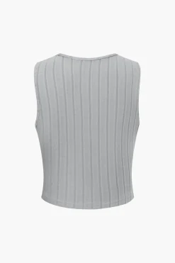 Basic Solid Knit Tank Top And High Waist Pants Set