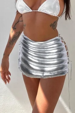 Basic Solid Lace-Up Mini Skirt