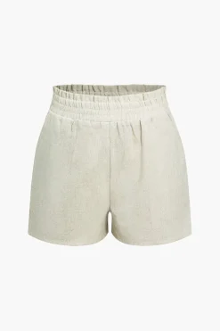 Basic Solid Linen Casual Shorts Set