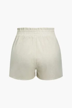 Basic Solid Linen Casual Shorts Set