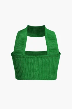 Basic Solid Ribbed Knit Crop Tank Top
