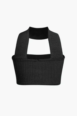 Basic Solid Ribbed Knit Crop Tank Top