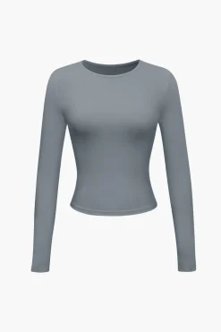 Basic Solid Round Neck Long Sleeve Top